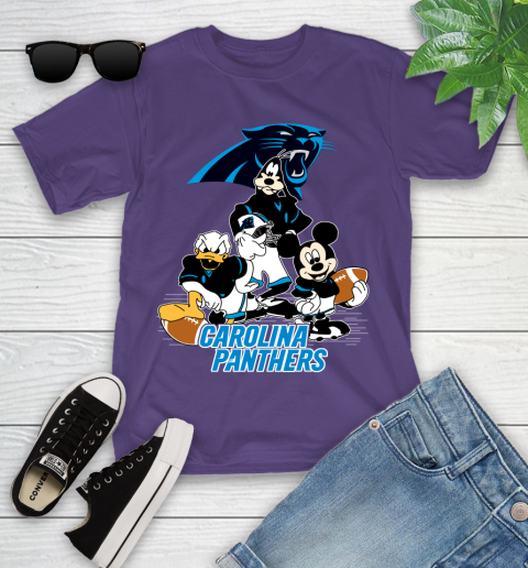 NFL Carolina Panthers Mickey Mouse Donald Duck Goofy Football Shirt Youth T-Shirt 3