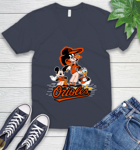 MLB Baltimore Orioles Mickey Mouse Donald Duck Goofy Baseball T Shirt V-Neck T-Shirt 8
