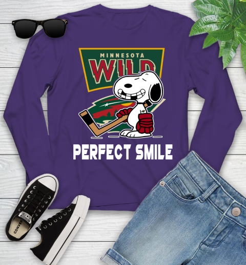 NHL Minnesota Wild Snoopy Perfect Smile The Peanuts Movie Hockey T Shirt Youth Long Sleeve 4
