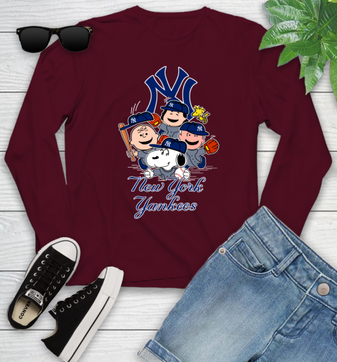 MLB New York Yankees Snoopy Charlie Brown Woodstock The Peanuts Movie Baseball T Shirt_000 Youth Long Sleeve 6