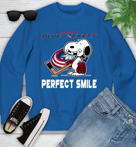 NHL Columbus Blue Jackets Snoopy Perfect Smile The Peanuts Movie Hockey T Shirt Youth Sweatshirt 7