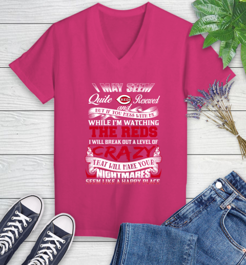 Cincinnati Reds MLB Baseball Don't Mess With Me While I'm Watching My Team Women's V-Neck T-Shirt 9
