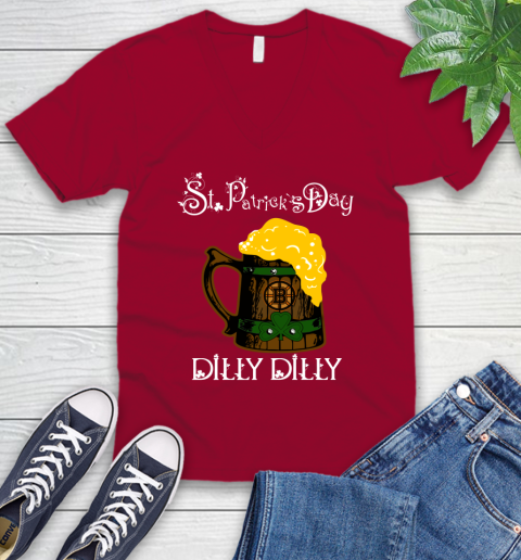 NHL Boston Bruins St Patrick's Day Dilly Dilly Beer Hockey Sports V-Neck T-Shirt 7