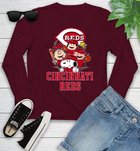 MLB Cincinnati Reds Snoopy Charlie Brown Woodstock The Peanuts Movie Baseball T Shirt_000 Youth Long Sleeve 6