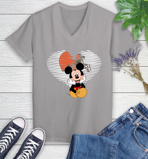 NFL Cleveland Browns The Heart Mickey Mouse Disney Football T Shirt_000 Women's V-Neck T-Shirt 4