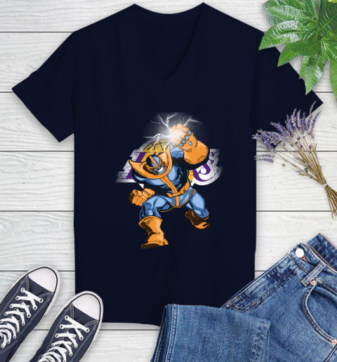 Los Angeles Lakers NBA Basketball Thanos Avengers Infinity War Marvel Women's V-Neck T-Shirt 2