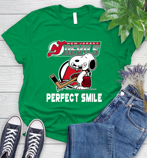 NHL New Jersey Devils Snoopy Perfect Smile The Peanuts Movie Hockey T Shirt Women's T-Shirt 9