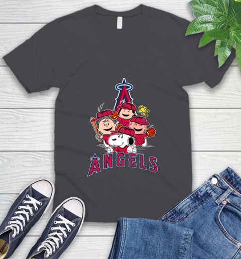 MLB Los Angeles Angels Snoopy Charlie Brown Woodstock The Peanuts Movie Baseball T Shirt_000 V-Neck T-Shirt 4