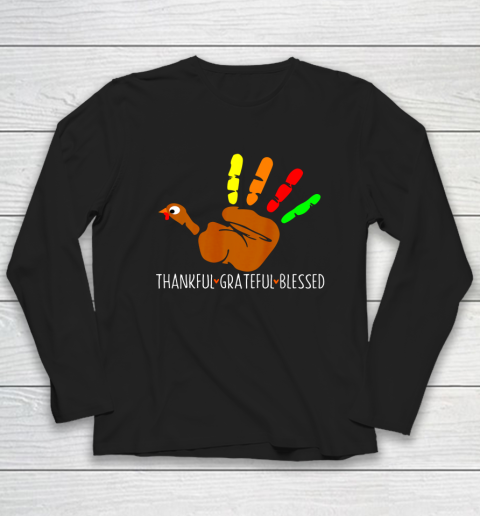 Thanksgiving Shirt Turkey Hand Print Funny Thanksgiving Day Long Sleeve T-Shirt