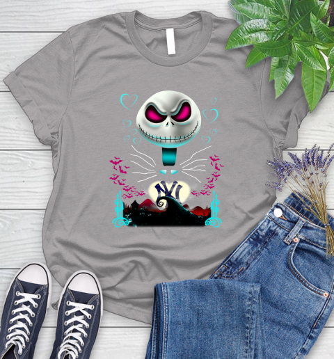 MLB New York Yankees Jack Skellington Sally The Nightmare Before Christmas Baseball Women's T-Shirt 5