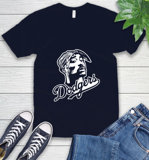 Tupac Dodgers V-Neck T-Shirt 2