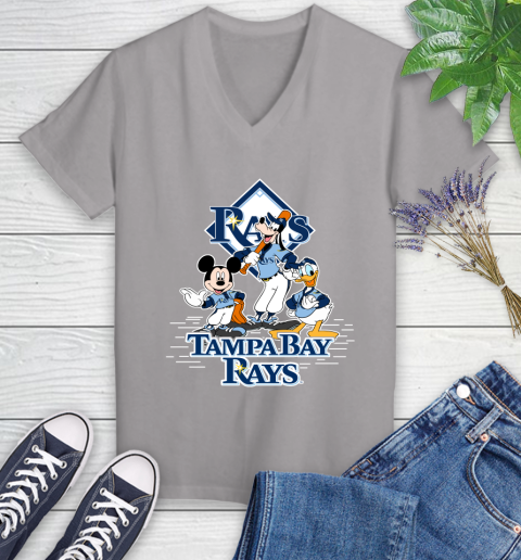 MLB Tampa Bay Rays Mickey Mouse Donald Duck Goofy Baseball T Shirt Women's V-Neck T-Shirt 4