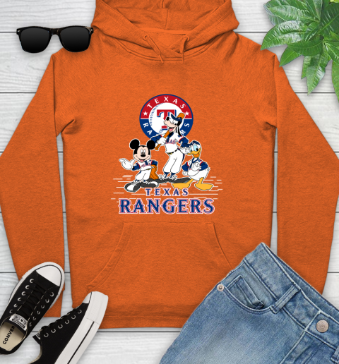 MLB Texas Rangers Mickey Mouse Donald Duck Goofy Baseball T Shirt Youth Hoodie 4