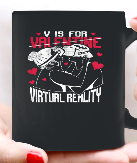 V Is For Virtual Reality Funny Valentine Couples Lovers Kiss Ceramic Mug 11oz
