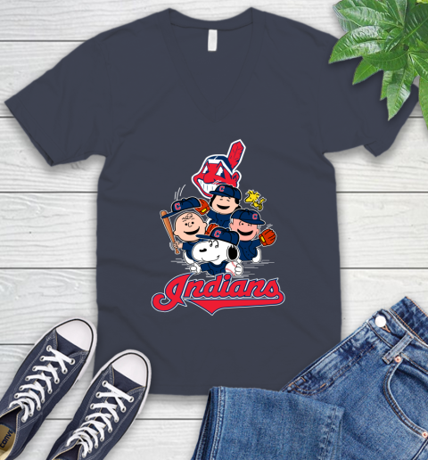 MLB Cleveland Indians Snoopy Charlie Brown Woodstock The Peanuts Movie Baseball T Shirt_000 V-Neck T-Shirt 8