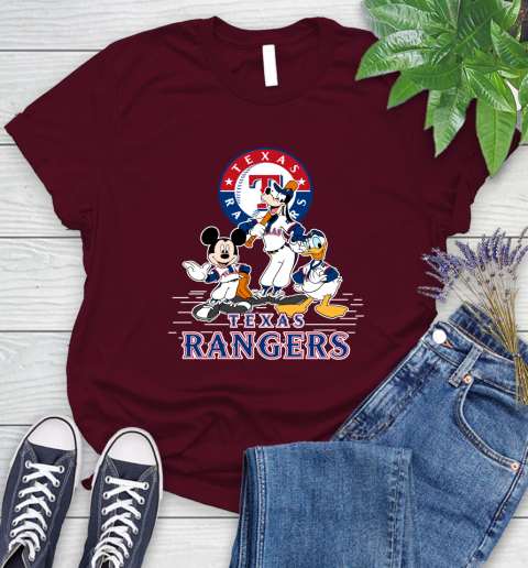 MLB Texas Rangers Mickey Mouse Donald Duck Goofy Baseball T Shirt Women's T-Shirt 7