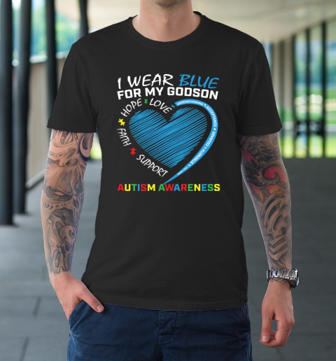 I Wear Blue For My Godson Autism Awareness Puzzle Heart T-Shirt