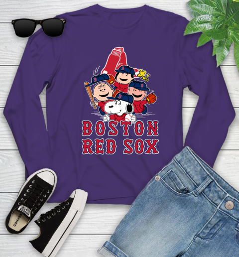 MLB Boston Red Sox Snoopy Charlie Brown Woodstock The Peanuts Movie Baseball T Shirt Youth Long Sleeve 4