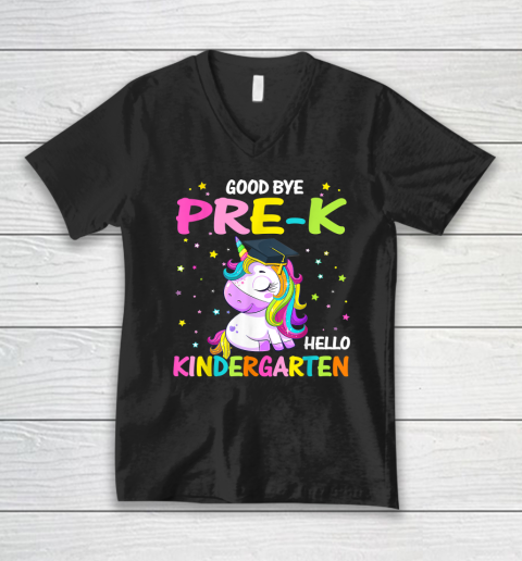 Goodbye Pre k Hello Kindergarten Magical Unicorn Graduation V-Neck T-Shirt