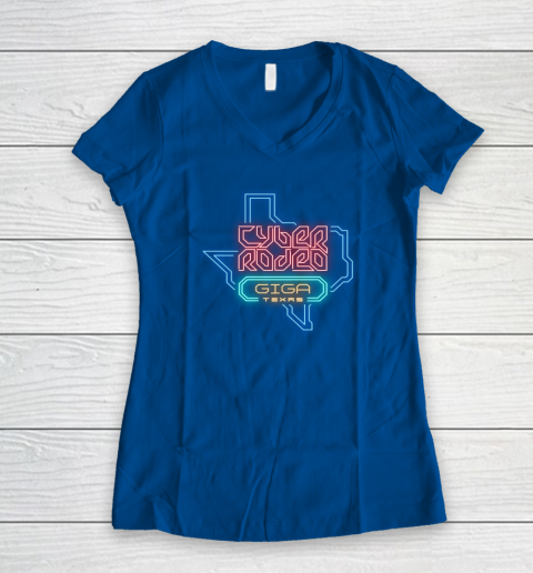 Cyber Rodeo Shirt Elon Musk Giga Texas Tesla Event Women's V-Neck T-Shirt 5
