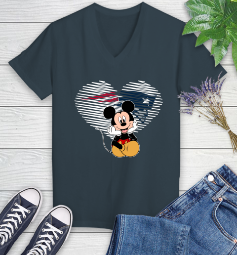 NFL New England Patriots The Heart Mickey Mouse Disney Football T Shirt_000 Women's V-Neck T-Shirt 8