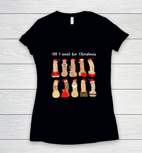 All I Want For Christmas Is Cock Funny Christmas Women's V-Neck T-Shirt