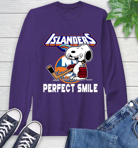 NHL New York Islanders Snoopy Perfect Smile The Peanuts Movie Hockey T Shirt Long Sleeve T-Shirt 5