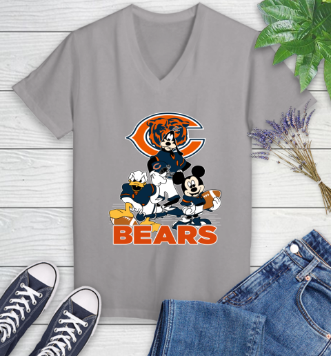 NFL Chicago Bears Mickey Mouse Donald Duck Goofy Football Shirt Women's V-Neck T-Shirt 4