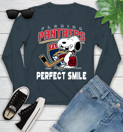NHL Florida Panthers Snoopy Perfect Smile The Peanuts Movie Hockey T Shirt Youth Long Sleeve 9