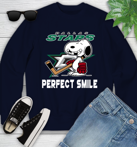 NHL Dallas Stars Snoopy Perfect Smile The Peanuts Movie Hockey T Shirt Youth Sweatshirt 2