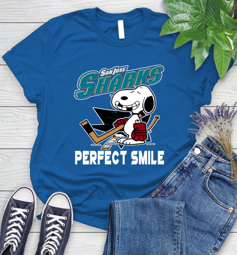 NHL San Jose Sharks Snoopy Perfect Smile The Peanuts Movie Hockey T Shirt Women's T-Shirt 12