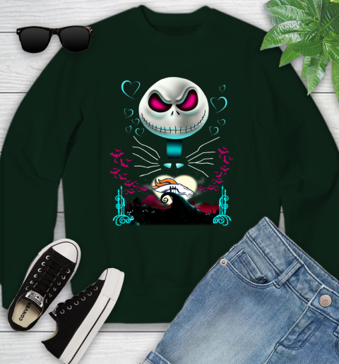 NFL Denver Broncos Jack Skellington Sally The Nightmare Before Christmas Football Youth Sweatshirt 9