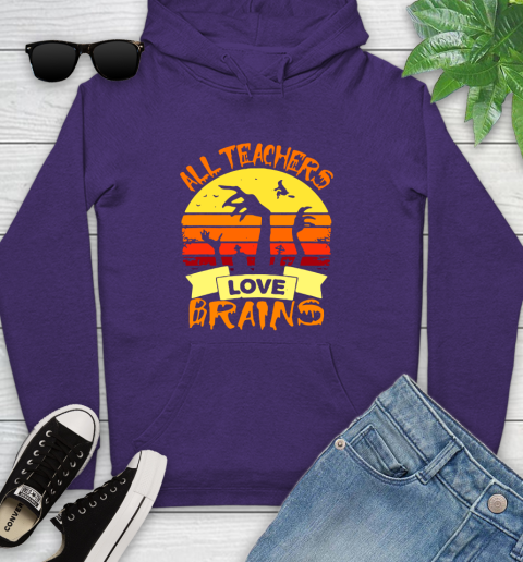 Halloween All Teachers Love Brains Sunset Youth Hoodie 5