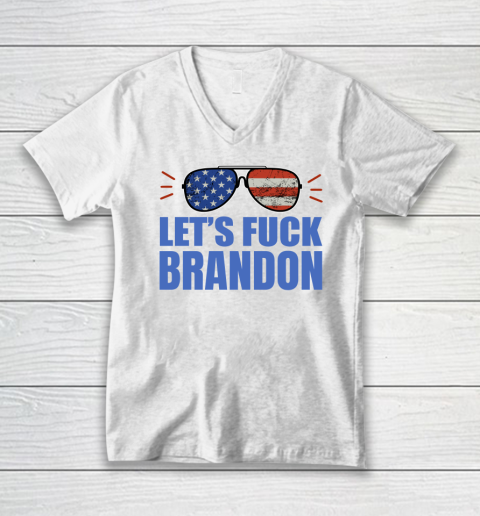 Let's Fuck Brandon US Flag Sunglasses V-Neck T-Shirt