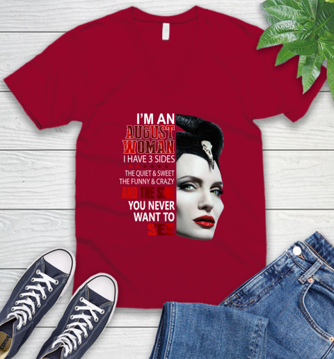 Maleficent I'm an august woman i have 3 side shirt V-Neck T-Shirt 7