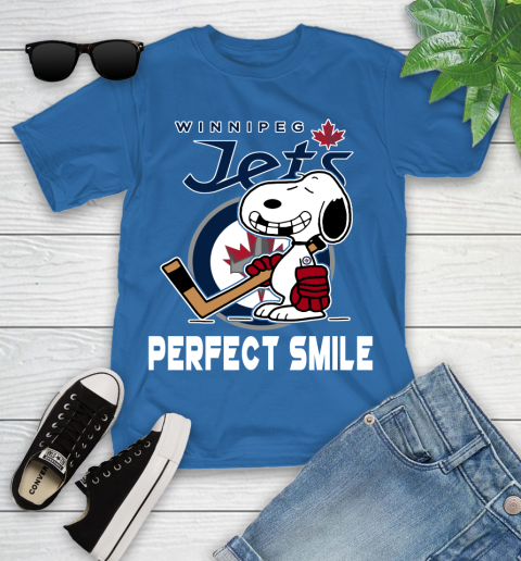 NHL Winnipeg Jets Snoopy Perfect Smile The Peanuts Movie Hockey T Shirt Youth T-Shirt 12