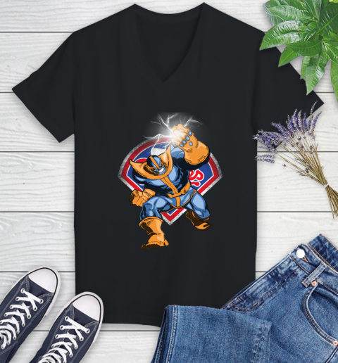 Philadelphia Phillies MLB Baseball Thanos Avengers Infinity War Marvel Women's V-Neck T-Shirt