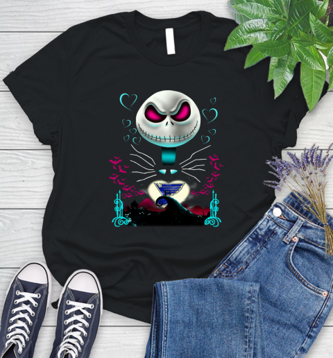 NHL St.Louis Blues Jack Skellington Sally The Nightmare Before Christmas Hockey Women's T-Shirt