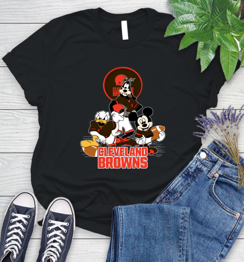 NFL Cleveland Browns Mickey Mouse Donald Duck Goofy Football Shirt Women's T-Shirt