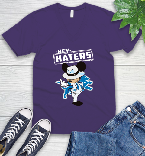 NFL Hey Haters Mickey Football Sports Detroit Lions V-Neck T-Shirt 9