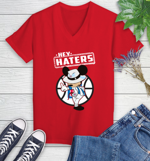 NBA Hey Haters Mickey Basketball Sports Los Angeles Clippers Women's V-Neck T-Shirt 11