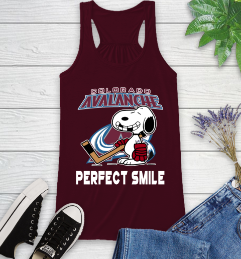 NHL Colorado Avalanche Snoopy Perfect Smile The Peanuts Movie Hockey T Shirt Racerback Tank 2