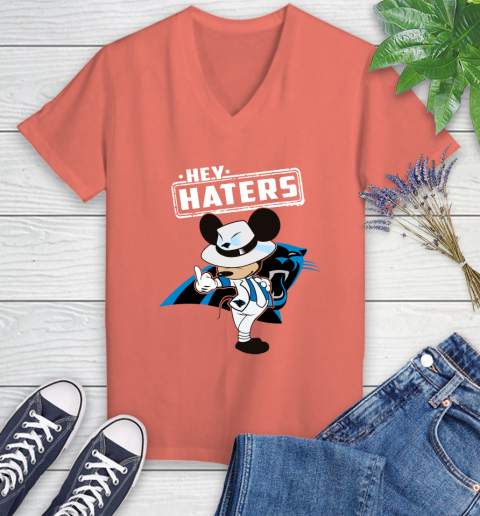 NFL Hey Haters Mickey Football Sports Carolina Panthers Women's V-Neck T-Shirt 6