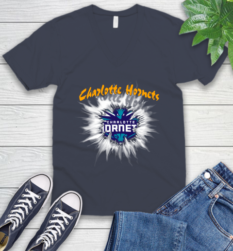 Charlotte Hornets NBA Basketball Rip Sports V-Neck T-Shirt 8