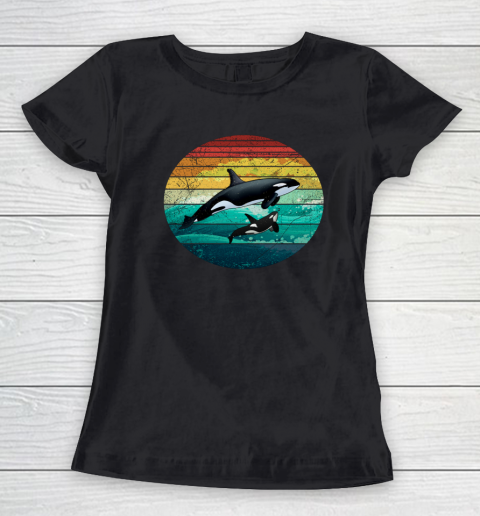 Orca Family Vintage Retro Art Killer Whale Family Women's T-Shirt
