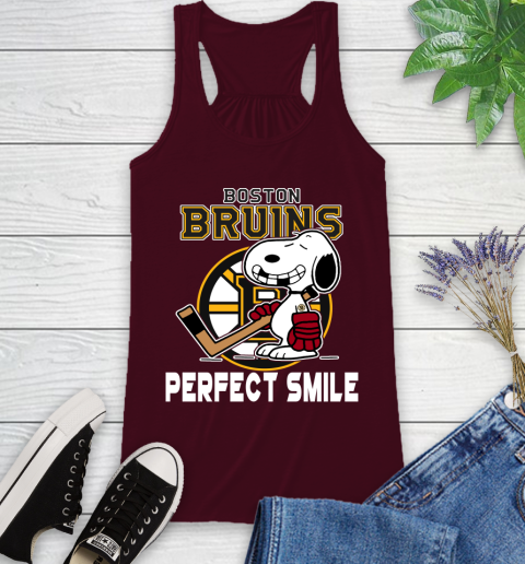 NHL Boston Bruins Snoopy Perfect Smile The Peanuts Movie Hockey T Shirt Racerback Tank 2