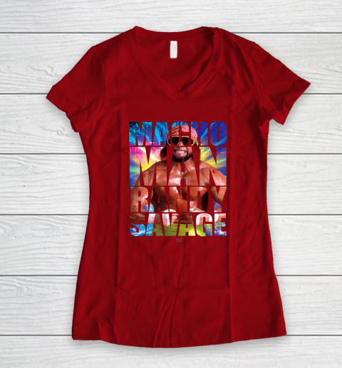 Randy Macho Man Savage WWE Disco Splash Women's V-Neck T-Shirt 6