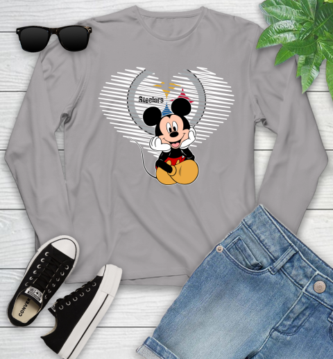 NFL Pittsburgh Steelers The Heart Mickey Mouse Disney Football T Shirt_000 Youth Long Sleeve 5