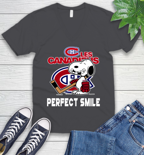 NHL Montreal Canadiens Snoopy Perfect Smile The Peanuts Movie Hockey T Shirt V-Neck T-Shirt 4