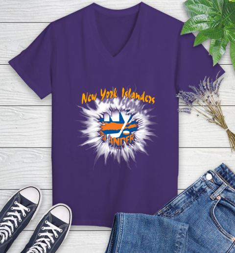 New York Islanders NHL Hockey Adoring Fan Rip Sports Women's V-Neck T-Shirt 3